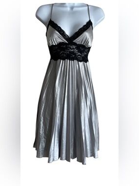 XOXO Silver Satin Chemise with Black Lace Waistband